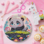 キノコの森のかわいいパンダ ペーパープレート (パーティー)