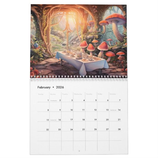 キノコの森のカレンダーでお茶の時間 カレンダー (2月 2026)