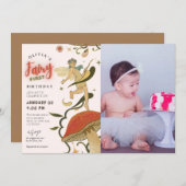 キノコの森の妖精の女の子の写真1歳の誕生日 招待状 (正面/裏面)