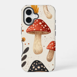 キノコの森 - カントリーロア風キノコ柄スマホケース iPhone 16ケース