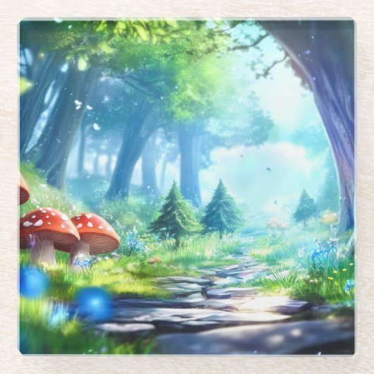 キノコの森  ガラスコースター (正面)