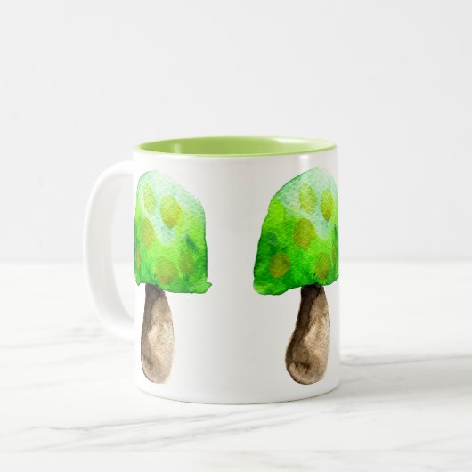 キノコの水の緑の色かわいい菌類 ツートーンマグカップ (正面左)