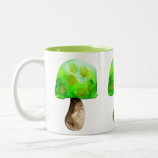キノコの水の緑の色かわいい菌類 ツートーンマグカップ (左)