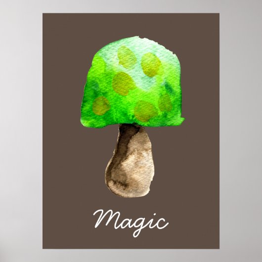 キノコの水の緑の色かわいい菌類 ポスター (正面)