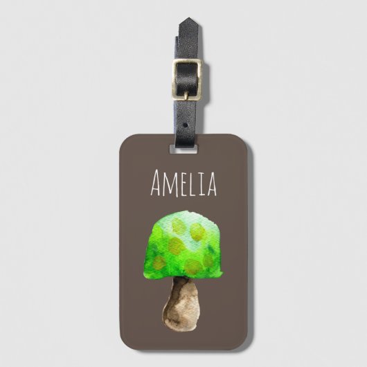 キノコの水の緑の色かわいい菌類 ラゲッジタグ (正面縦)