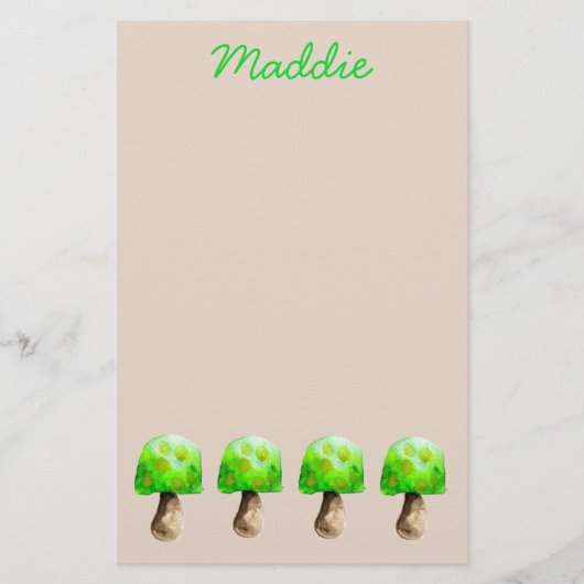 キノコの水の緑の色かわいい菌類 便箋 (正面)