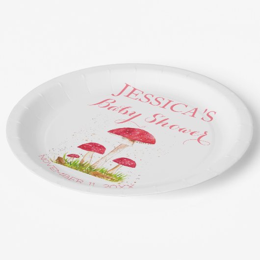 キノコの水の色かわいい赤ちゃんシャワー ペーパープレート (アングル)