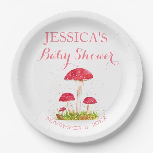 キノコの水の色かわいい赤ちゃんシャワー ペーパープレート (正面)