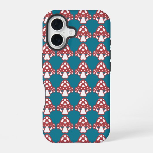 キノコの水玉模様 赤と青 iPhone 16ケース (裏面)