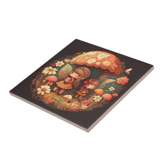 キノコの茶色の小さな女の子の下の2つの色 タイル (側面)