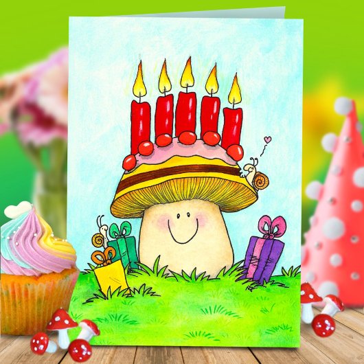 キノコの誕生日グリーティングカード サンキューカード