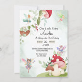 キノコの誕生日フェアリーの森の水の色 招待状 (正面)