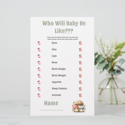 キノコの赤ちゃんシャワーのようなベビー 便箋 (スタンド正面)