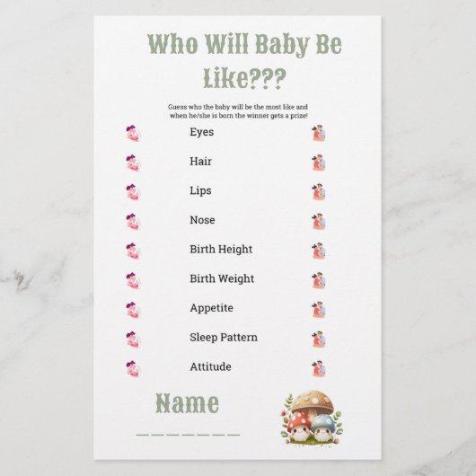 キノコの赤ちゃんシャワーのようなベビー 便箋 (正面)