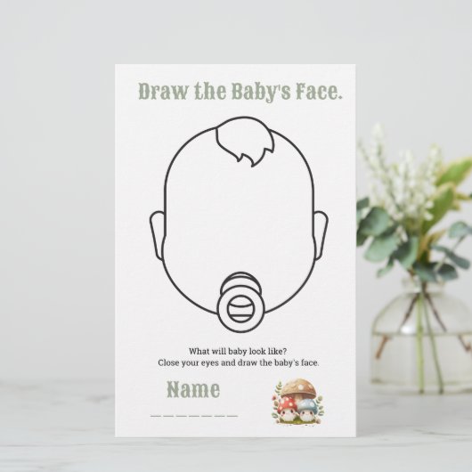 キノコの赤ちゃんシャワー描画顔 便箋 (スタンド正面)