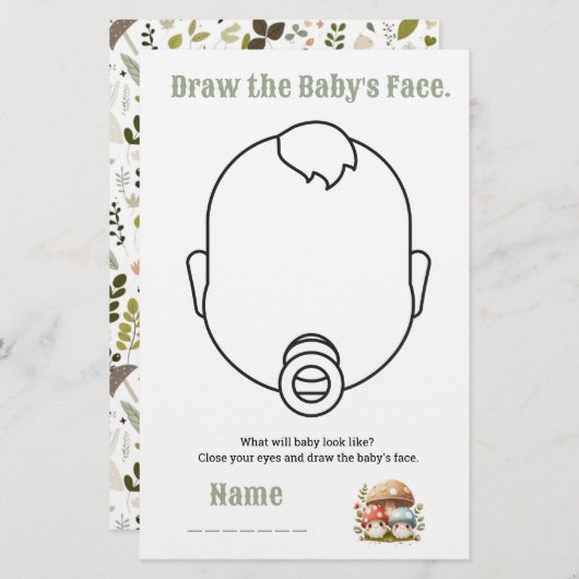 キノコの赤ちゃんシャワー描画顔 便箋 (正面/裏面)