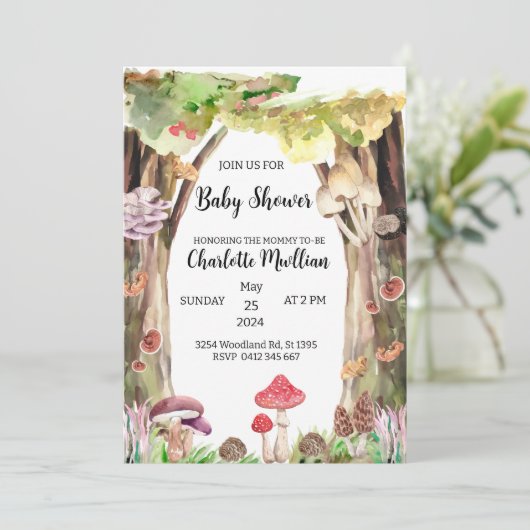 キノコの赤ちゃんシャワー森林お洒落林 招待状 (スタンド正面)