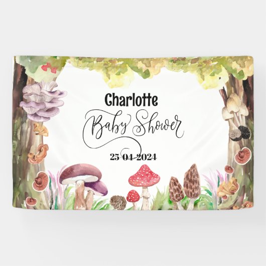 キノコの赤ん坊のシャワーウッドランド 横断幕 (横)
