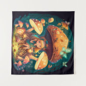 キノコの間で遊ぶ小さなエルフの少女 タペストリー (正面(横))