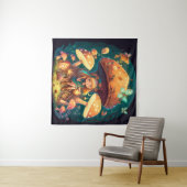 キノコの間で遊ぶ小さなエルフの少女 タペストリー (インサイチュ(横))