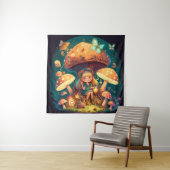 キノコの間で遊ぶ小さなエルフの少女 タペストリー (インサイチュ)