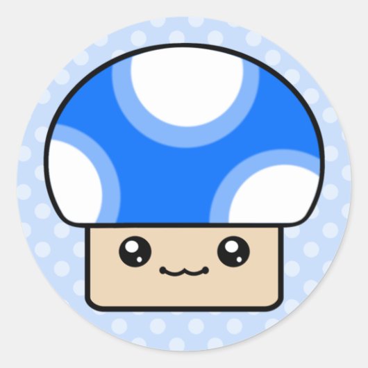 キノコの青いかわいいキノコのステッカー ラウンドシール (正面)