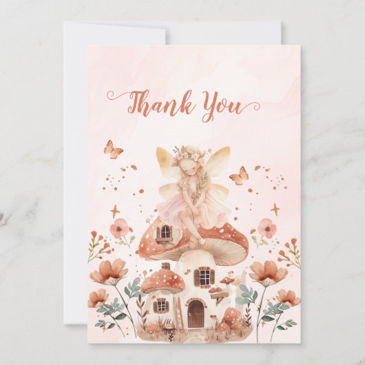 キノコの魅力森林少女の赤ちゃんシャワー サンキューカード (正面)