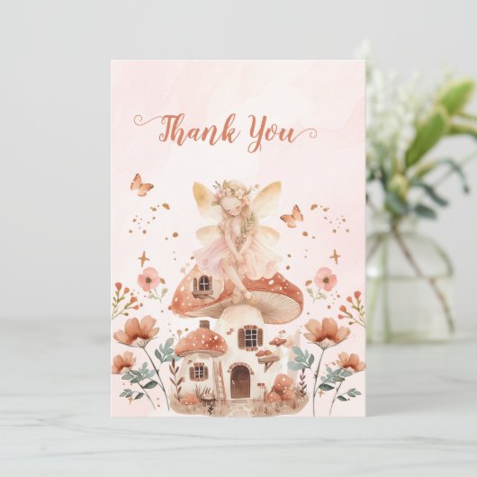 キノコの魅力森林少女の赤ちゃんシャワー サンキューカード (スタンド正面)