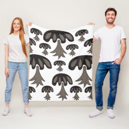 キノコの黒いグレーパターン フリースブランケット