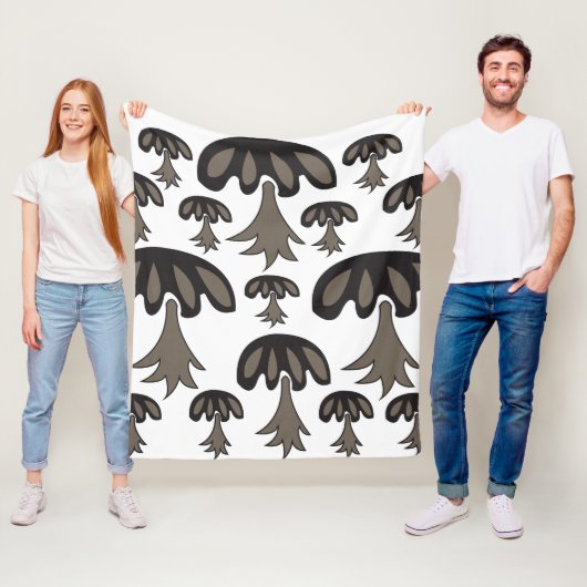 キノコの黒いグレーパターン フリースブランケット (インサイチュ)