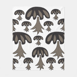 キノコの黒いグレーパターン フリースブランケット