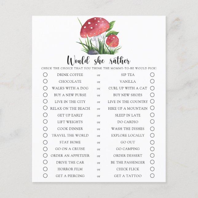 キノコは彼女はむしろ赤ちゃんシャワーのゲーム (正面)