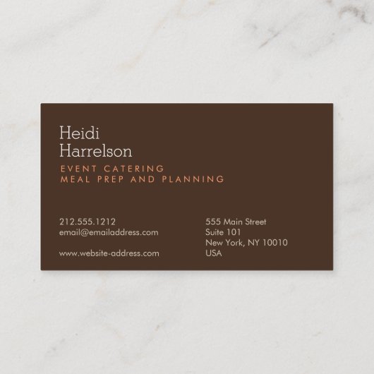 キノコイラストレーションブラウン/タン – ケータリング、シェフ 名刺 (裏面)