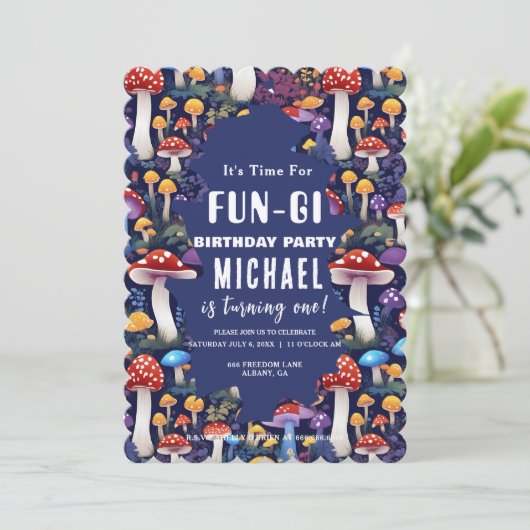 キノコカスタムおもしろいギカード、マッシュルームパン誕生日 招待状 (スタンド正面)
