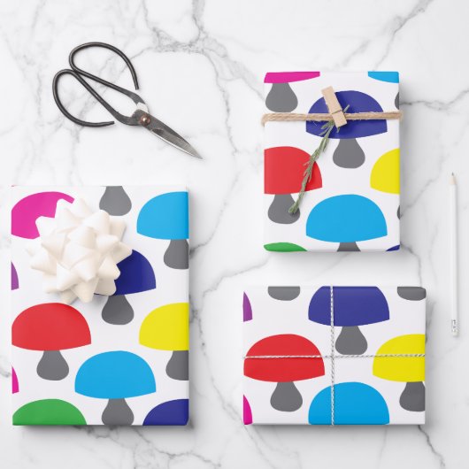 キノコカラフルのパターン ラッピングペーパーシート (正面)