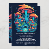 キノコカラフルの森プリント誕生日パーティー 招待状 (正面/裏面)