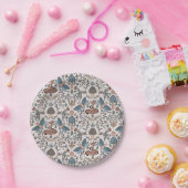 キノコキツネ&ドラゴンフライかわいい秋のパターン ペーパープレート (パーティー)