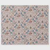 キノコキツネ&ドラゴンフライかわいい秋のパターン ラッピングペーパー (フラット)