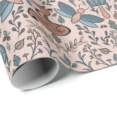 キノコキツネ&ドラゴンフライかわいい秋のパターン ラッピングペーパー (ロールコーナー)