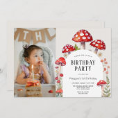 キノココテージウッドランド誕生日写真 招待状 (正面/裏面)