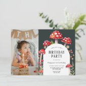 キノココテージウッドランド誕生日写真 招待状 (スタンド正面)