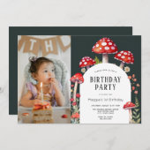 キノココテージウッドランド誕生日写真 招待状 (正面/裏面)
