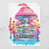 キノコサイケデリックの森プリント誕生日パーティー 招待状 (正面/裏面)