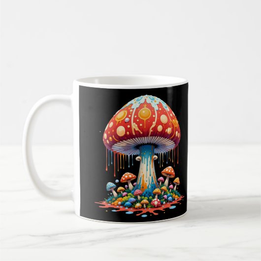 キノコサイケデリックイラストレーション コーヒーマグカップ (左)