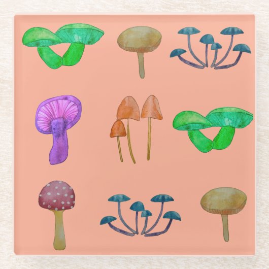 キノコシンプル型 ガラスコースター (正面)