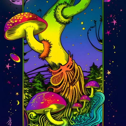 キノコトリップ（幻覚体験）のようなのサイケデリック色 スケートボード