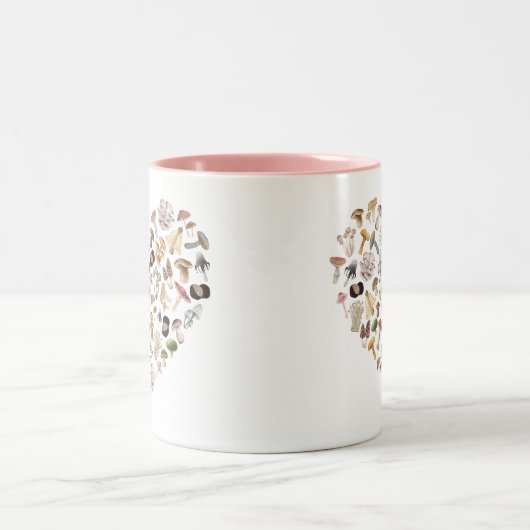 キノコハートマグ、キノコ愛好家のためのギフト ツートーンマグカップ (中央)