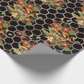 キノコバラウッドランドブラックフローラハニカム ラッピングペーパー (角)