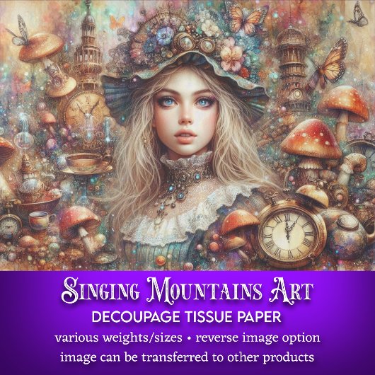 キノコファンタジーシーンAlice Wonderland Decompage 薄葉紙