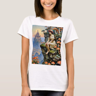 キノコファンタジー夢の風景エンチャント城シャツ Tシャツ